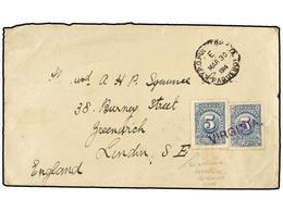 COLOMBIA. 1914. Circulada A LONDRES. 5 Cts. Azul (2), Mat. VIRGINIA En Azul Del Buque De La Compañía Alemana H.A.P.A.G. - Other & Unclassified