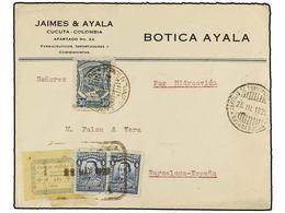 COLOMBIA. 1929. SCADTA.  CUCUTA A ESPAÑA. Circulada Con Sellos De 4 Cts. Azul (2) Y Sello CORREO RAPIDO/NORTE SANTANDER, - Other & Unclassified