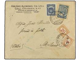 COLOMBIA. 1929. CALI A MILAN (Italia). 8 Ctvos. Azul Y Sello De SCADTA De 30 Ctvos. Azul Tasada A La Llegada Con Sellos - Autres & Non Classés