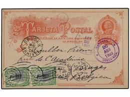 COSTA RICA. 1905. CARTAGO A BÉLGICA. Entero Postal De 2 Cts. Rojo Con Franqueo Adicional De 1 Cto. Verde Y Negro (2), Ll - Otros & Sin Clasificación