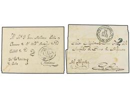 CUBA. 1841-52. SANTIAGO DE CUBA. 2 Cartas Con Marcas De CUBA, Ornamentada En Negro Y Fechador S.TIAGO D CUBA/ISLA DE CUB - Otros & Sin Clasificación