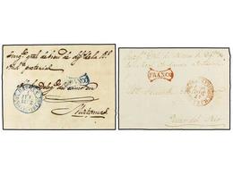 CUBA. 1847-52. 2 Cartas Con Fechadores HABANA/ISLA DE CUBA Y FRANCO General En Azul Y Rojo. - Otros & Sin Clasificación