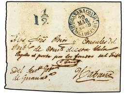 CUBA. 1849. FRONTAL (con Una Solapa Del Dorso). Fechador GUANABACOA/ISLA DE CUBA En Azul. MUY BONITO. - Otros & Sin Clasificación