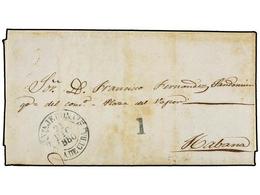 CUBA. 1850. NUEVA GERONA A HABANA. Carta Completa Con Texto, Fechador NVA. JERONA/ISLA DE CUBA En Azul. MUY BONITA Y RAR - Autres & Non Classés