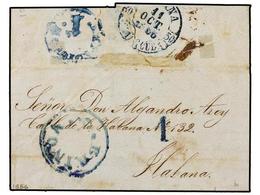 CUBA. 1856. BAINOA A HABANA. Marca BAINOA Y EXPEDICION 1ª En Azul Del Ferrocarril. - Other & Unclassified