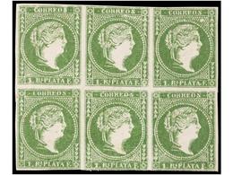 (*) CUBA. Ed.Ant. 8F. 1 Real Verde FALSO POSTAL (Graus Tipo I, Guerra Tipo VI). Bloque De Seis. MAGNÍFICO Y RARO. Cert. - Other & Unclassified