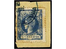 COLONIAS ESPAÑOLAS: CUBA. Ed.164F. 6 Cts. Azul. FALSO POSTAL Sobre Pequeño Fragmento. MAGNIFICO Y RARO. Cert. GRAUS. - Altri & Non Classificati