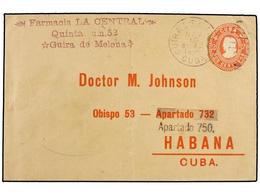 CUBA. 1899 (Nov.). GUIRA DE MELENA A LA HABANA. Circulada Con Sello De 2 Ctvos. Rosa Recortado En Un Entero Postal Y Usa - Other & Unclassified