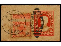 CUBA. Ed.177. 2 Cts. Rojo. DENTADO MUY DESPLAZADO Sobre Fragmento De Entero Postal De 2 Ctvos. Mat. HAVANA MAY 13 1914. - Other & Unclassified