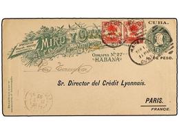 CUBA. 1902. HABANA A PARIS. Entero Postal USA De 1 Ctvo. Habilitado Para 1 Cto. De Peso Con Franqueo Adicional De 2 Cts. - Autres & Non Classés