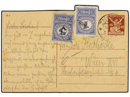 CHECOSLOVAQUIA. (1920 Ca.). 40 H. Brown Postal Stationary Card Send To WIEN, Taxed On Arrival With Austrian 1 Kr. And 2 - Otros & Sin Clasificación