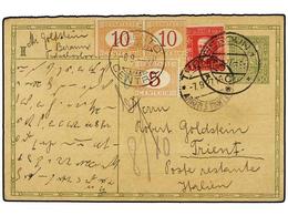 CHECOSLOVAQUIA. 1927. ZBEROUN To ITALY. 50 H. Green Card Uprated 1 Kr. Red Stamp. Taxed On Arrival With Italian 5 Cents. - Andere & Zonder Classificatie