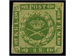 * DINAMARCA. Mi.8. 1858. 8 Sk. Green, Fresh Colour, Complete Margins. Cat. 700€. - Altri & Non Classificati