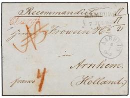DINAMARCA. 1859. AARHUS To ARNHEM (Holland). Registered Cover, Red CHARGE Mark, Circulated Via Hamburg. - Autres & Non Classés