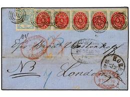 DINAMARCA. 1870 (Dec 23). Registered Cover From Horsens To London Bearing The  Exceptional Mixed Issue Franking Of 1870 - Altri & Non Classificati