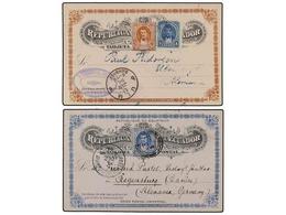 ECUADOR. 1894-96. 2 Enteros Postales De 2 Ctvos.  Y  3 Ctvos. Circuladas A Alemania. - Altri & Non Classificati