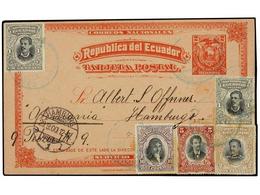 ECUADOR. 1900. GUAYAQUIL A ALEMANIA. Entero Postal De 2 Ctvos. Rojo Con Franqueo Adicional De 1 Ctvo. (2), 2 Cts., 5 Cts - Autres & Non Classés