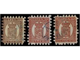 ° FINLANDIA. Mi.5Bx, 5Bz (2). 1866. 5 P.  Brown-lilac. Three Stamps, Some Short Perforations. Michel.980€. - Andere & Zonder Classificatie