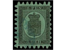 ° FINLANDIA. Mi.6Bz. 1866. 8 P. Black On Green. Fine. Michel.320€. - Andere & Zonder Classificatie