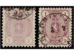 ° FINLANDIA. Mi.19Ay, 19 By. 1877-82. 1 Mk. Lilac. Two Stamps, Perf. 11 And 12 1/2. VERY FINE. Michel.205€. - Other & Unclassified