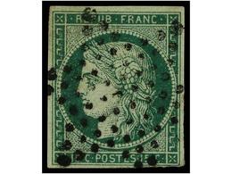 ° FRANCIA. Yv.2b. 1850. 15 Cts. Verde, Mat. ESTRELLA DE PUNTOS, Color Fuerte. Muy Bonito Ejemplar. F. CALVES. Yvert.1.20 - Other & Unclassified
