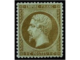 ** FRANCIA. Yv.19e. 1865. 1 Cto. ´mordore´. Extraordinario Centraje, Goma Original Sin Fijasellos. LUJO. F.A. BRUN. Yver - Otros & Sin Clasificación