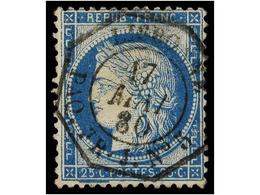 ° FRANCIA. Yv.37. 25 Cts. Azul. Mat. Fechador Octogonal LISBONEE/PAQ. FR. J Nº5 (Salles 1093). Fechador No Conocido Sobr - Altri & Non Classificati