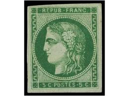 * FRANCIA. Yv.42B. 1870. 5 Cts. Verde, Goma Cristalizada. F. CALVES. Yvert.350€. - Autres & Non Classés