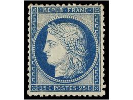 * FRANCIA. Yv.60C. 1871. 25 Cts. Azul. Tipo III. Magnífico Ejemplar. Yvert.180€. - Otros & Sin Clasificación