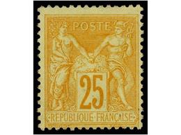 * FRANCIA. Yv.92. 1877-80. 25 Cts. Yellow, Fresh Colour. Yvert.500€. - Autres & Non Classés