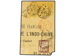 FRANCIA. Yv.T-25. 1885. Fragmento De Carta Circulada De SAIGON A PARIS Con Sellos De Colonias Generales De 25 Cts. (2) T - Autres & Non Classés