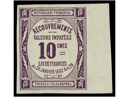 * FRANCIA. Yv.T-44a. 1908-25. 10 Cts. Lila SIN DENTAR. F. CHAMPION. Yvert.135€. - Autres & Non Classés