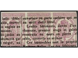 ° FRANCIA. Yv.P-1 (3). 1868. PERIODICOS. 1 Cts. Lila. Tira De Tres. MAGNÍFICA Y RARA. - Autres & Non Classés