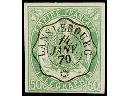 ° FRANCIA. Yv.T-2. 1868. TELÉGRAFOS. 50 Cts. Verde, Mat. Fechador LANSLEBOURG. MAGNÍFICO. Yvert.160€. - Autres & Non Classés