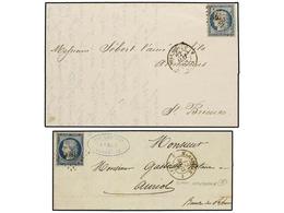 FRANCIA. Yv.4 (2). 1852. 2 Cartas De MARSEILLE Con Sello De 25 Cts. Azul, Fechador Del BUREAU SUPPLEMENTAIRE 3/MARSEILLE - Autres & Non Classés