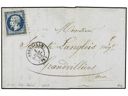 FRANCIA. Yv.10. 1853. ABBEVILLE A GRANEVILLIERS. 25 Cts. Azul, Mat. CIFRAS PEQUEÑAS ´1´. - Autres & Non Classés