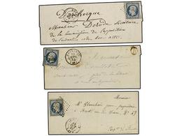 FRANCIA. Yv.10 (6). 1853. 6 Cartas Con Sello De 20 Cts. Azul, Margenes Completos, Interesantes Fechadores. - Autres & Non Classés