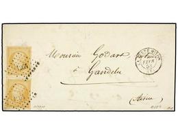 FRANCIA. Yv.13a (12). 1858. LA FERTE MILON A GANDELU. 10 Cts. ´jaune Citron´ (2), Mat. CIFRAS PEQUEÑAS ´1265´. MAGNÍFICA - Autres & Non Classés