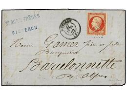 FRANCIA. Yv.17Af. 1859. SISTERON A BARCELONNETTE. 80 Cts. ´vermilloné´, Margenes Completos. F. GOEBEL. Y CALVES. Yvert.8 - Autres & Non Classés