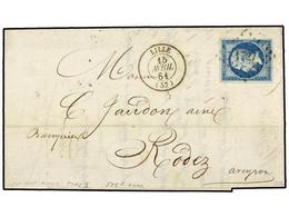 FRANCIA. Yv.14Ba. 1861. LILLE A RODEZ. 20 Cts. Azul S. Verde. MAGNÍFICA. - Autres & Non Classés