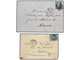 FRANCIA. Yv.14. 1861-62. 2 Cartas De AMIENS Y PARIS Con Sello De 20 Cts. Azul. PERCE EN LIGNE. - Autres & Non Classés