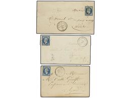 FRANCIA. Yv.20 (5). 1865-69. 20 Cts. Azul Completo De 5 Cartas Con Mat. Fechador De Puntos. MUY BONITA. - Autres & Non Classés