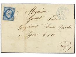 FRANCIA. Yv.20. 1867. BOURG A LYON. 20 Cts. Azul Mat. Rombo De Puntas MCM Y Fechador En Azul GARE DE BOURG-EN-BREST. - Autres & Non Classés