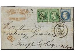 FRANCIA. Yv.20 (2), 29. 1869. GIVET A BELGICA. 5 Cts. Verde (2) Y 20 Cts. Azul. - Autres & Non Classés