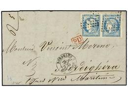 FRANCIA. Yv.45C (3). 1871. BORDEAUX A BORDIGHERE (Savoia). 20 Cts. Azul Pareja. MAGNÍFICA. - Autres & Non Classés