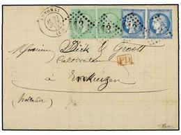 FRANCIA. Yv.35 (2), 60 (2). 1873. ANNONAY A HOLANDA. 5 Cts. Verde S. Azul (2) Y 25 Cts. Azul (2). F. GOEBEL. - Autres & Non Classés