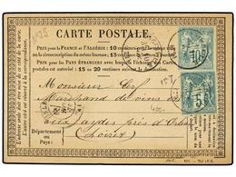 FRANCIA. 1876. Formula Card To ORLEANS Franked By Type Sage 1876 Type I 5 C. Green & 10 C. Green Tied By Neat ANGEVILLE - Autres & Non Classés