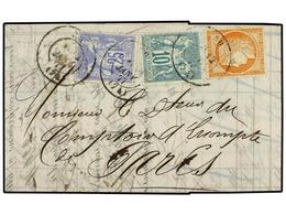 FRANCIA. Yv.38, 65, 78. 1877. Entiere Letter To PARIS. 10 Cts. Green, 25 Cts. Ultramarine And 40 Cts. Orange. Very Fine - Autres & Non Classés
