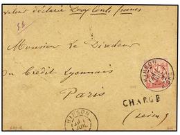 FRANCIA. Yv.81. 1889. HIRSON A PARÍS. Valor Declarado De 200 Fr. Circulado Con Sello De 75 Cts. Rosa. MAGNÍFICA. - Autres & Non Classés