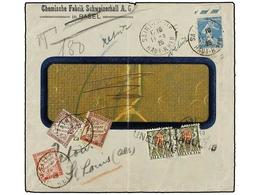 FRANCIA. 1925. ST. LOUIS To BASEL. 25 Cts. Blue Taxed With Swiss 20 Cts. (2) Stamps (one Fault), Cover Returned To St. L - Autres & Non Classés